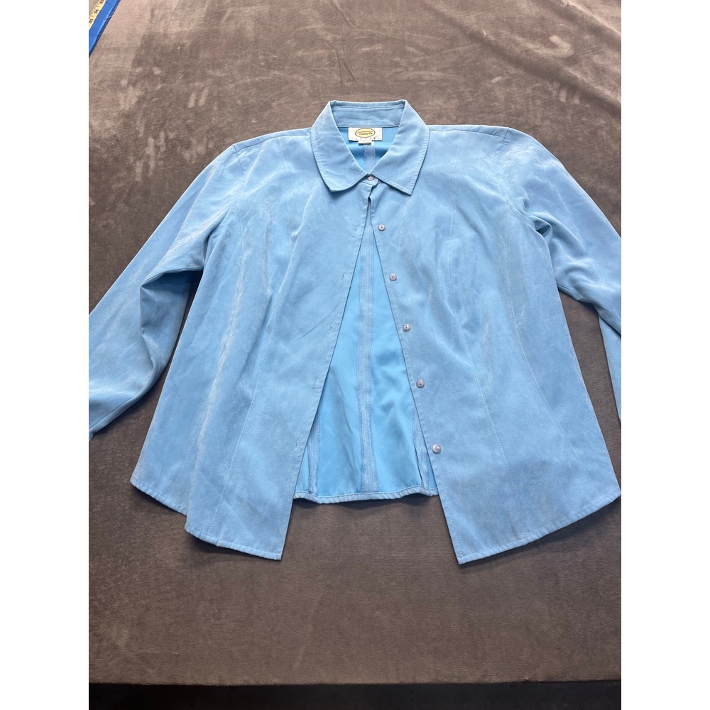 Talbots Petites Light Blue Faux‎ Suede Button Down Shirt Size Medium Petite